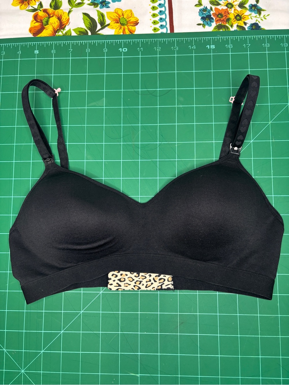 Charley M Black Seamless Bra Leopard Trim Adjustable Racerback Converter